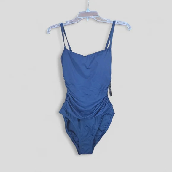 NWT La Blanc Island Goddess Draped Lingerie One Piece Sz 4 Indigo - Picture 2 of 6